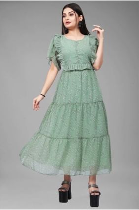 Pista  Georgette Printed Gown Dress with Dupatta GW0731