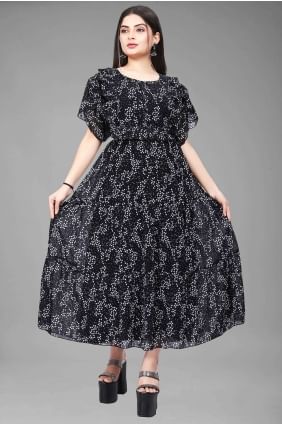 Georgette Black Gown Dress in Printed GW0732