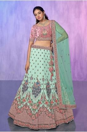 Embroidered Velvet Aqua  Lehenga Choli with Dupatta LC7578