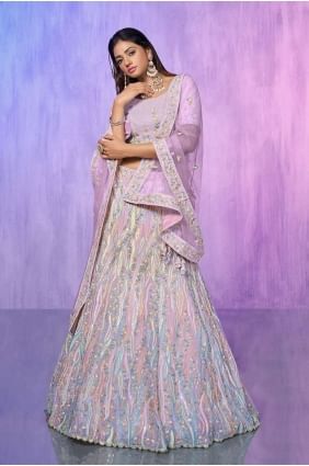 Embroidered Organza Lehenga Choli in Lavender  with Dupatta LC7582