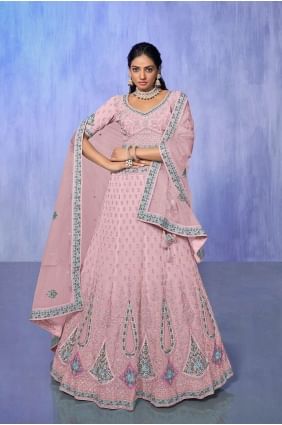 Pink Embroidered Lehenga Choli Georgette LC7590