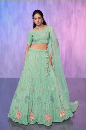 Net Lehenga Choli with Embroidered  Aqua LC7592