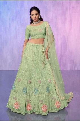 Sea green Embroidered Net Lehenga Choli LC7593