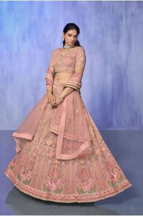 Embroidered Net Lehenga Choli  Peach with Dupatta LC7596