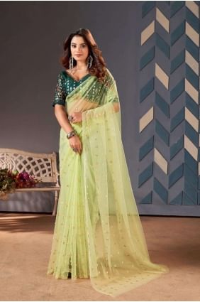Pista  Saree with Sequins Net SR26158
