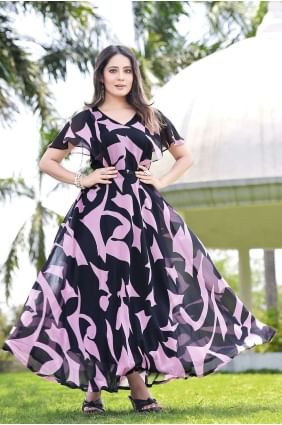 Digital print Georgette Multicolor Gown Dress with Dupatta GW0735