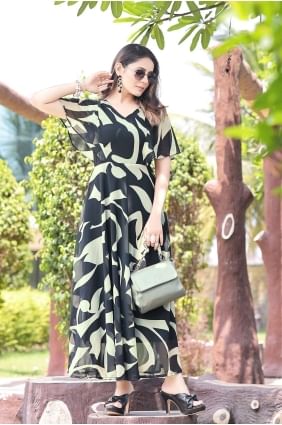 Digital print Georgette Gown Dress in Multicolor GW0736