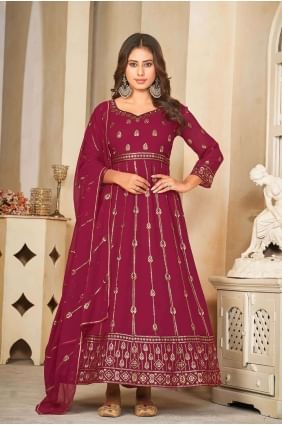 Embroidered Net Anarkali Suit in Pink AS3828