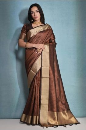 Printed Banarasi raw silk Coffee  Saree SR26572