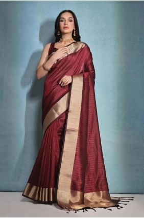 Banarasi raw silk Saree Maroon with Printed SR26573