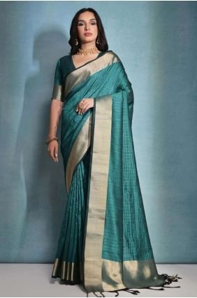 Printed Banarasi raw silk Saree Rama SR26574
