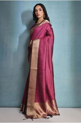 Saree in Rani Pink  Banarasi raw silk with Printed SR26575