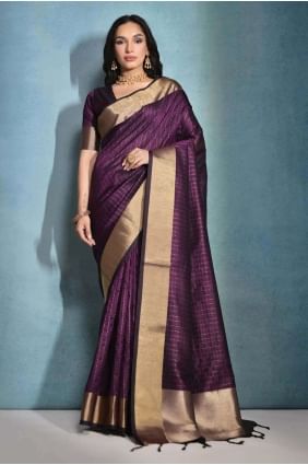 Printed Banarasi raw silk Saree in Wine SR26576