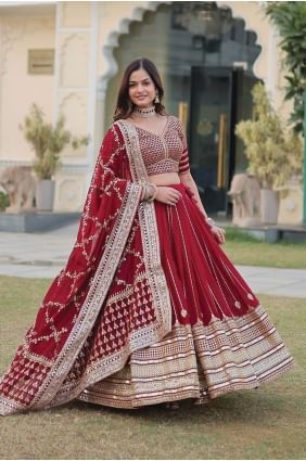 Embroidered Lehenga Choli Maroon Faux georgette LC7689