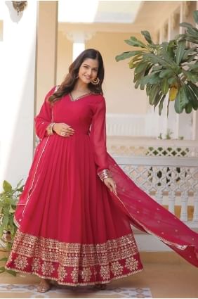 Pink Gown Dress with Embroidered Faux georgette GW0778