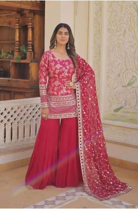 Embroidered Faux georgette Rani  Sharara Suit with Dupatta SS1123