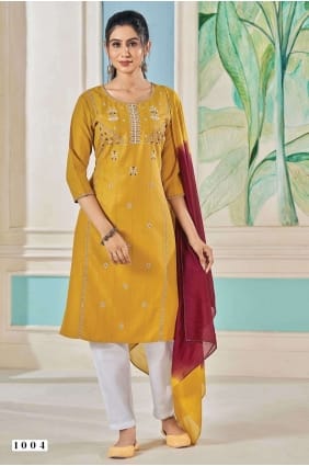 Viscose Viscose Straight Pant Suit with Embroidered SK154136