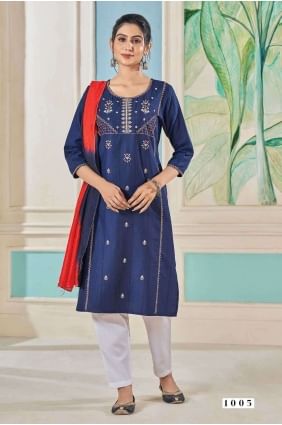 Embroidered Viscose Straight Pant Suit in Teal  with Dupatta SK154137