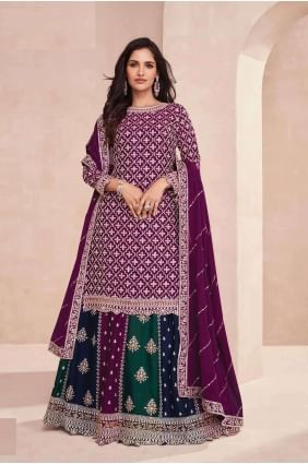 Purple Sharara Suit in Chiffon with Embroidered SS1129
