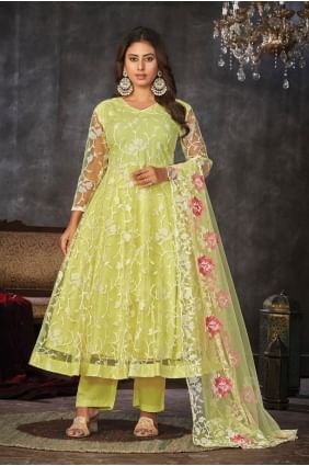 Yellow  Anarkali Suit in Net SK154583