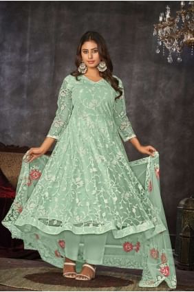 Light green  Anarkali Suit in Net with Embroidered AS3834