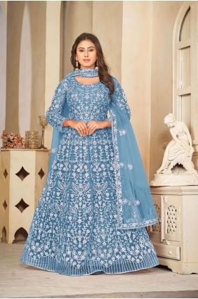 Light blue  Embroidered Net Anarkali Suit AS3848