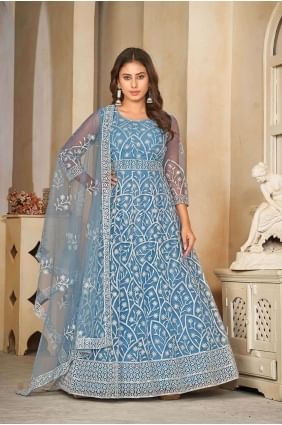 Net Embroidered Sky blue Anarkali Suit with Dupatta AS3851