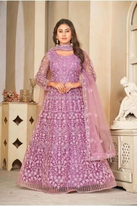 Embroidered Net Light purple  Anarkali Suit with Dupatta AS3852