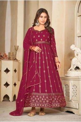 Dark pink  Embroidered Georgette Anarkali Suit AS3854