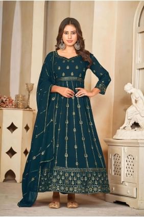 Anarkali Suit in rama Georgette with Embroidered AS3856