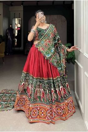 Red Lehenga Choli in Silk Embroidered LC7690