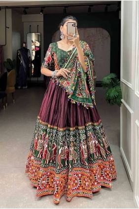 Brown  Silk Lehenga Choli in Embroidered LC7691