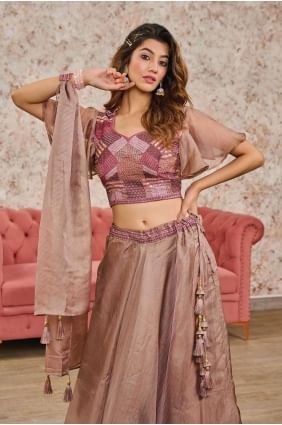 Lehenga Choli in Wine  Organza with Embroidered LC7680