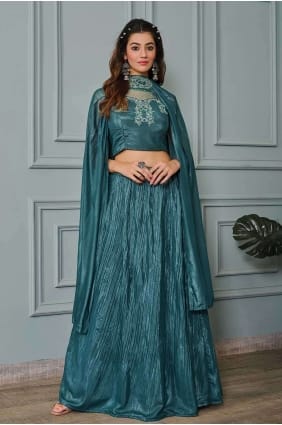 Teal blue  Lehenga Choli Embroidered Art silk LC7685
