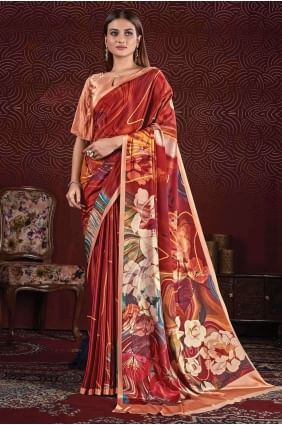 Digital print Saree  Multicolor Silk SR26608