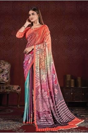 Digital print Silk Multicolor Saree SR26610