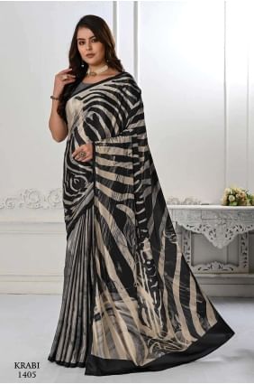 Black Digital print Silk crepe Saree SR26613