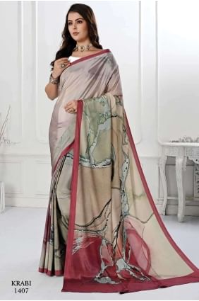 Saree in Cement  Silk crepe with Digital print SR26615