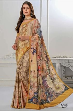 Digital print Silk crepe Beige  Saree with Blouse SR26617