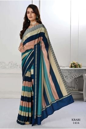 Digital print Silk crepe Multicolor stripes  Saree SR26621