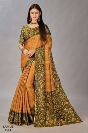 Silk Saree with Digital print in Mustard SR26628