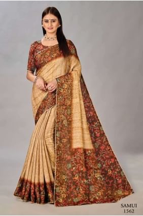 Beige Saree   Silk with Digital print SR26629