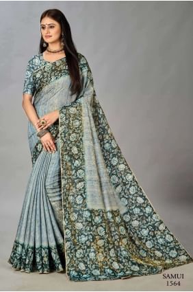 Saree Light blue  Silk with Digital print SR26631