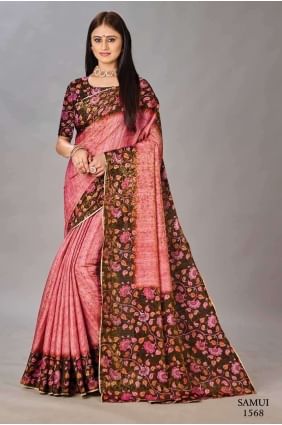 Silk Pink Saree Digital print SR26635