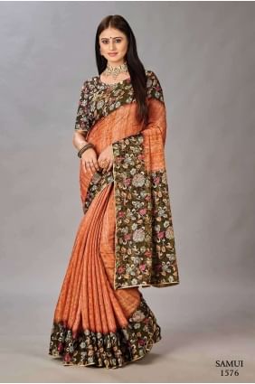 Saree Silk in Orange with Digital print SR26640