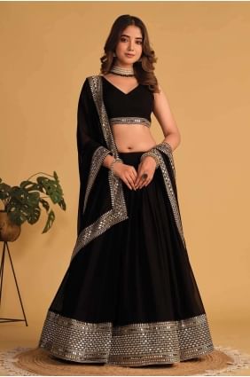 Embroidered Georgette Lehenga Choli in Black with Dupatta LC7694