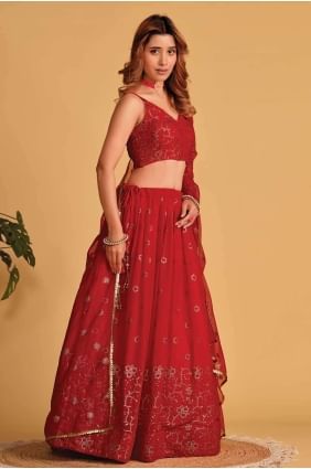 Lehenga Choli in Red Georgette  Embroidered LC7696