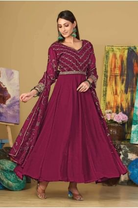 Georgette Dark pink  Anarkali Suit in Embroidered AS3861