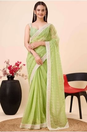 Net  Saree in Sea green  with Embroidered SR26750