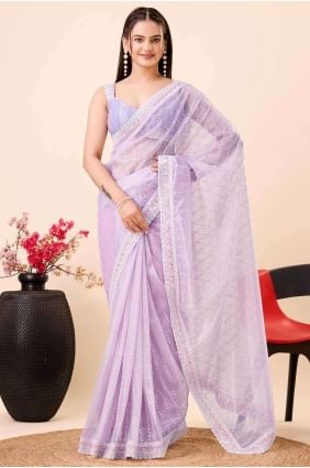 Embroidered Saree  Net in Light purple SR26751